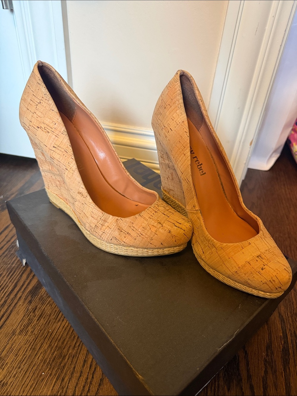 Luxury Rebel Cork Wedge Pumps in Natural Tan - Women’s Fashion Heel